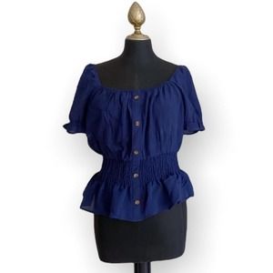Crescent & Willough Dark Blue Peplum Square Neck Top Size Large